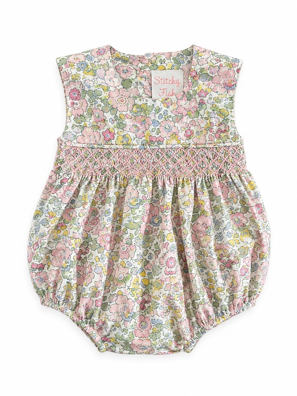 Pink Floral Smocked Baby Bubble Romper